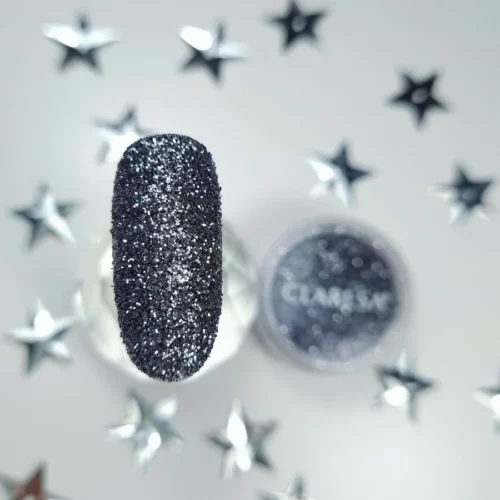 foto decoracion de uñas stardust black silver claresa