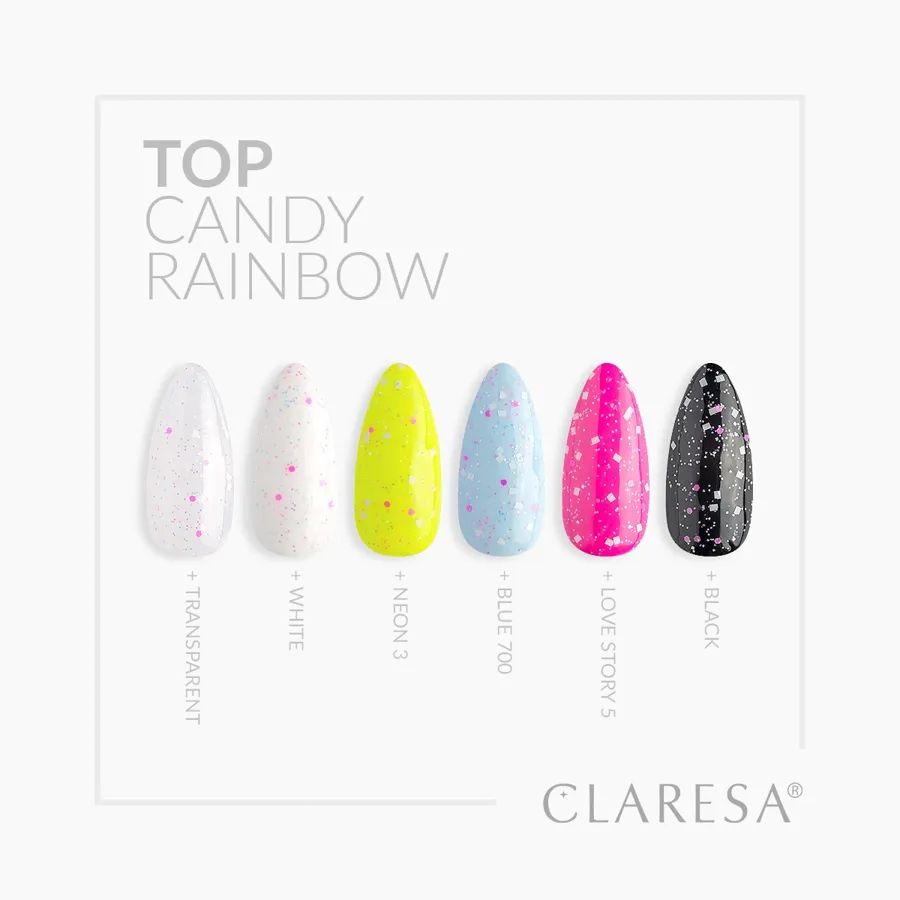imagen top coat semipermanente candy rainbow no wipe claresa colores